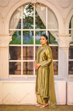 3-Piece Premium Sheesha Silk Suit (Golden)