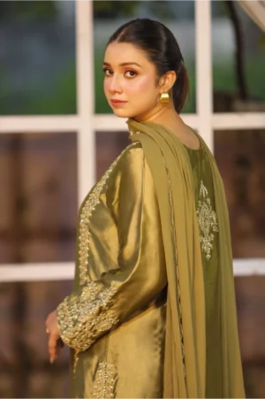 3-Piece Premium Sheesha Silk Suit (Golden)