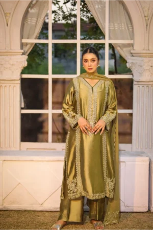 3-Piece Premium Sheesha Silk Suit (Golden)
