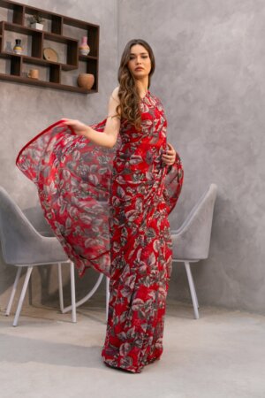 Crimson Bloom Saree