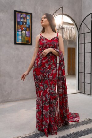 Crimson Bloom Saree