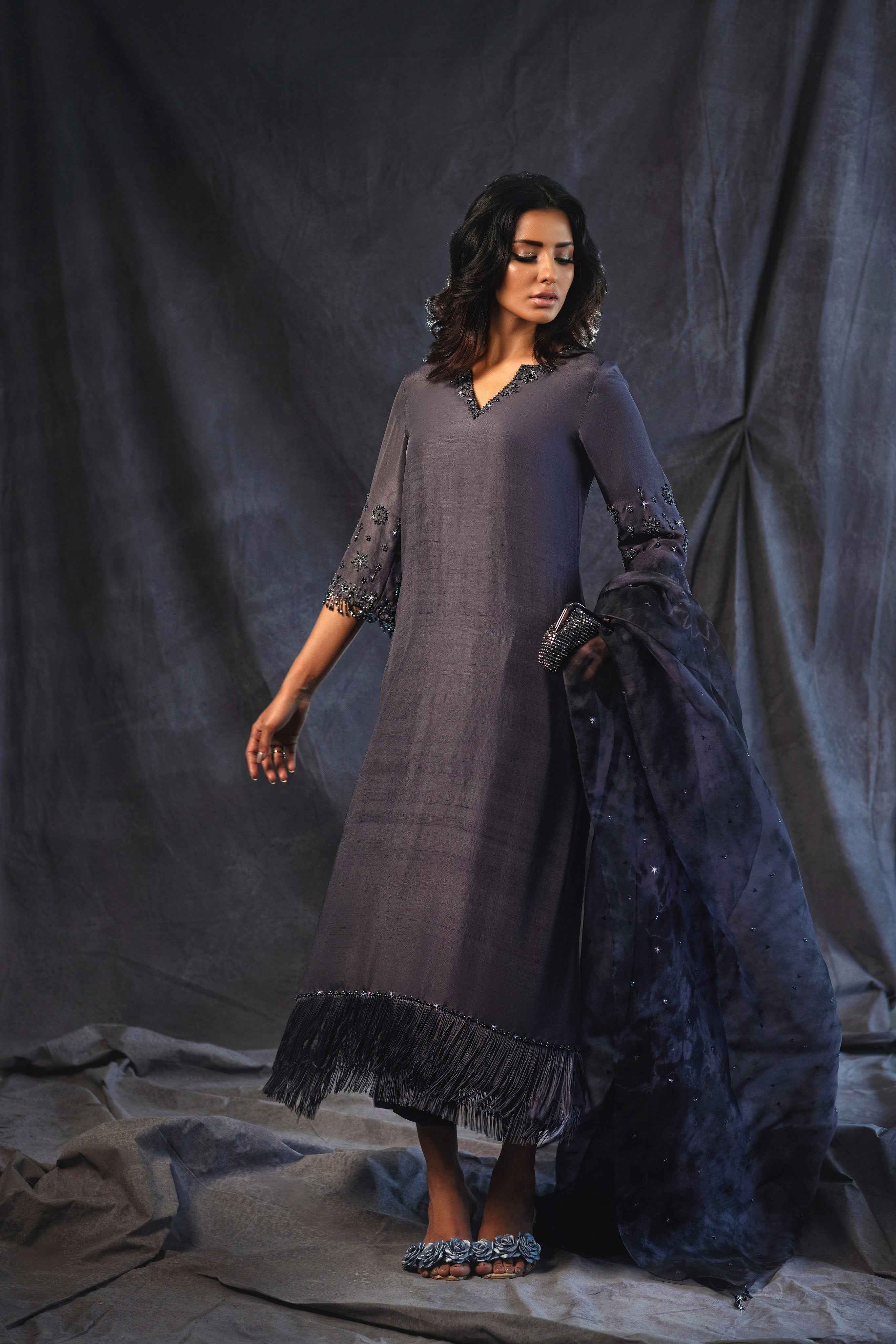 Dusky Charcoal Rawsilk - Image 2