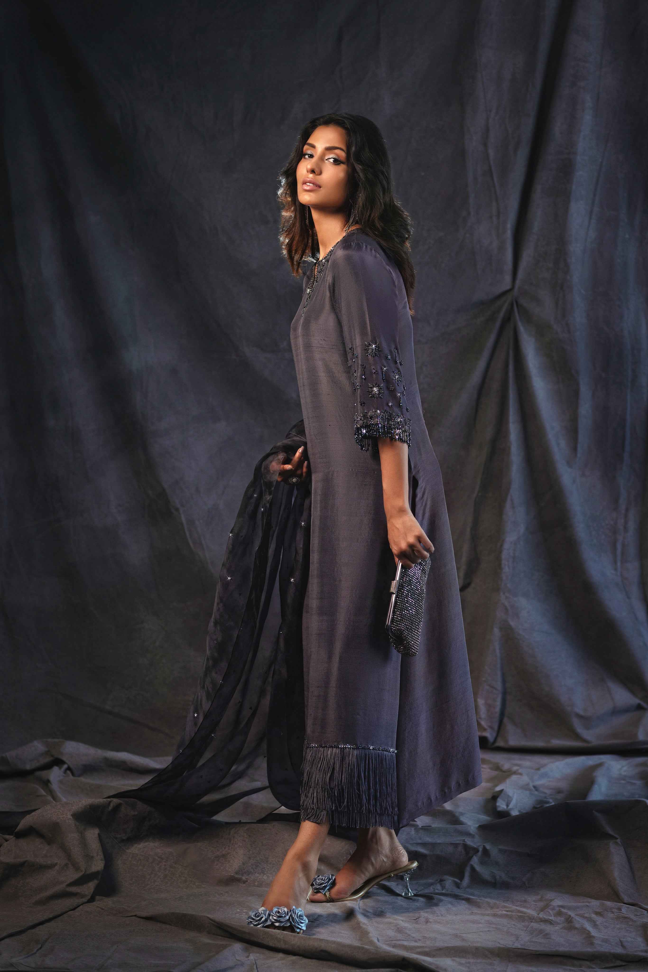Dusky Charcoal Rawsilk - Image 3