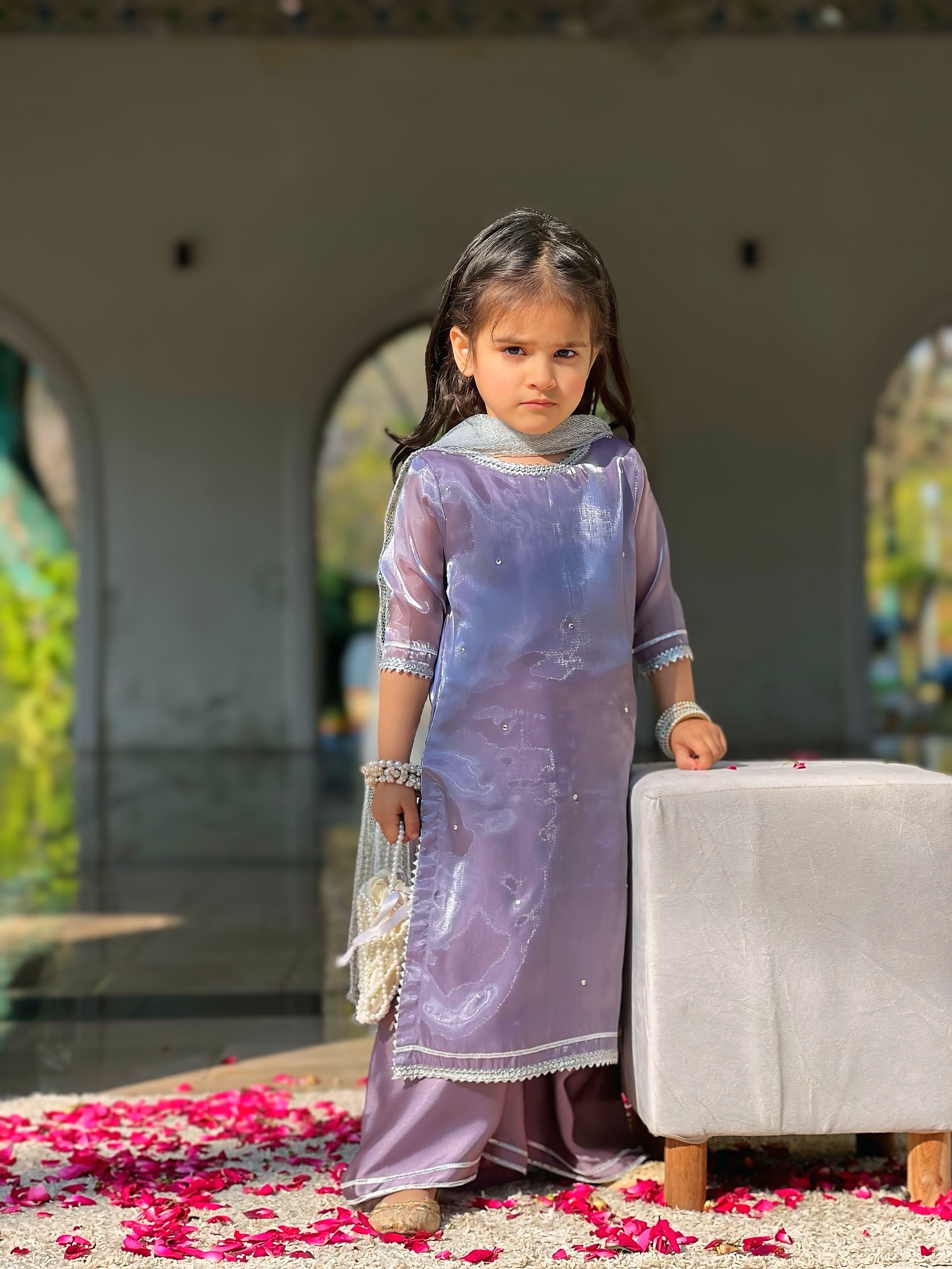 Mom4Little - Lavendar Lava Silk and Net Suit For Girl - 3 Piece - Image 4