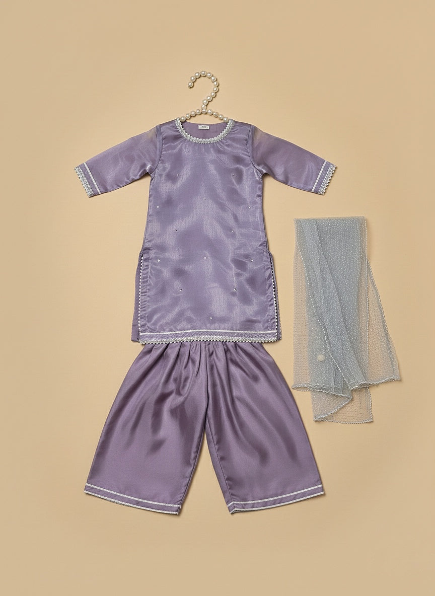 Mom4Little - Lavendar Lava Silk and Net Suit For Girl - 3 Piece - Image 6