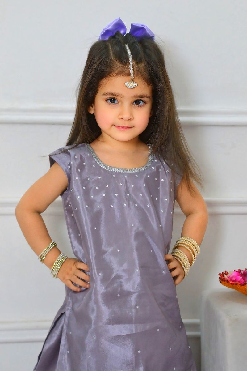 Mom4little - Lavender Katan Farshi shalwar set - 2 Piece - Image 2