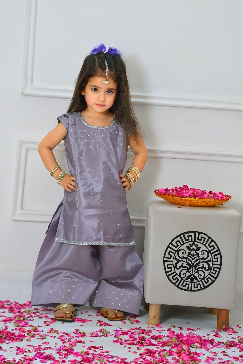 Mom4little - Lavender Katan Farshi shalwar set - 2 Piece - Image 3