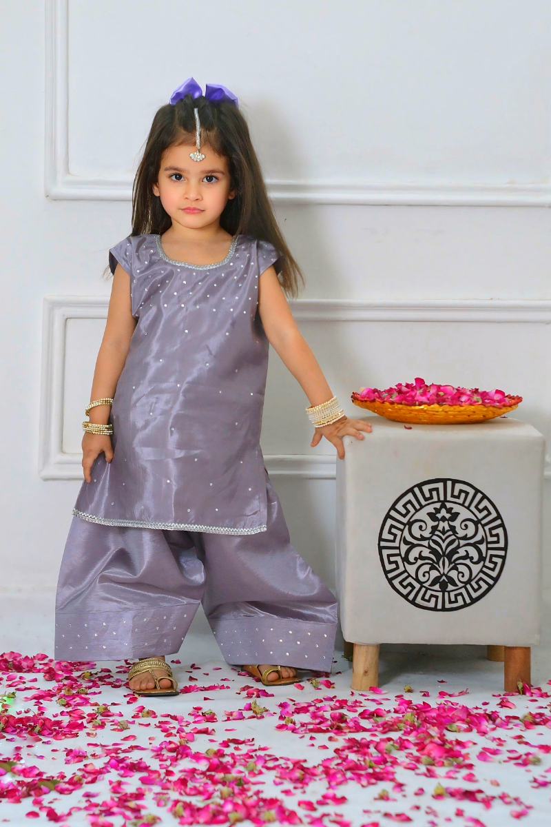 Mom4little - Lavender Katan Farshi shalwar set - 2 Piece - Image 4