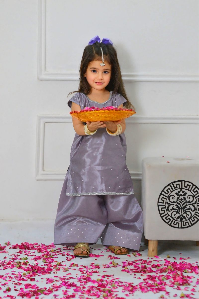 Mom4little - Lavender Katan Farshi shalwar set - 2 Piece - Image 5