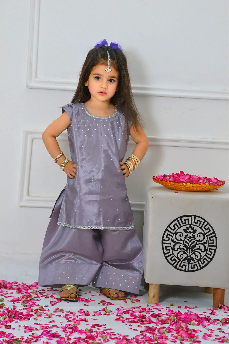 Mom4little - Lavender Katan Farshi shalwar set - 2 Piece - Image 6