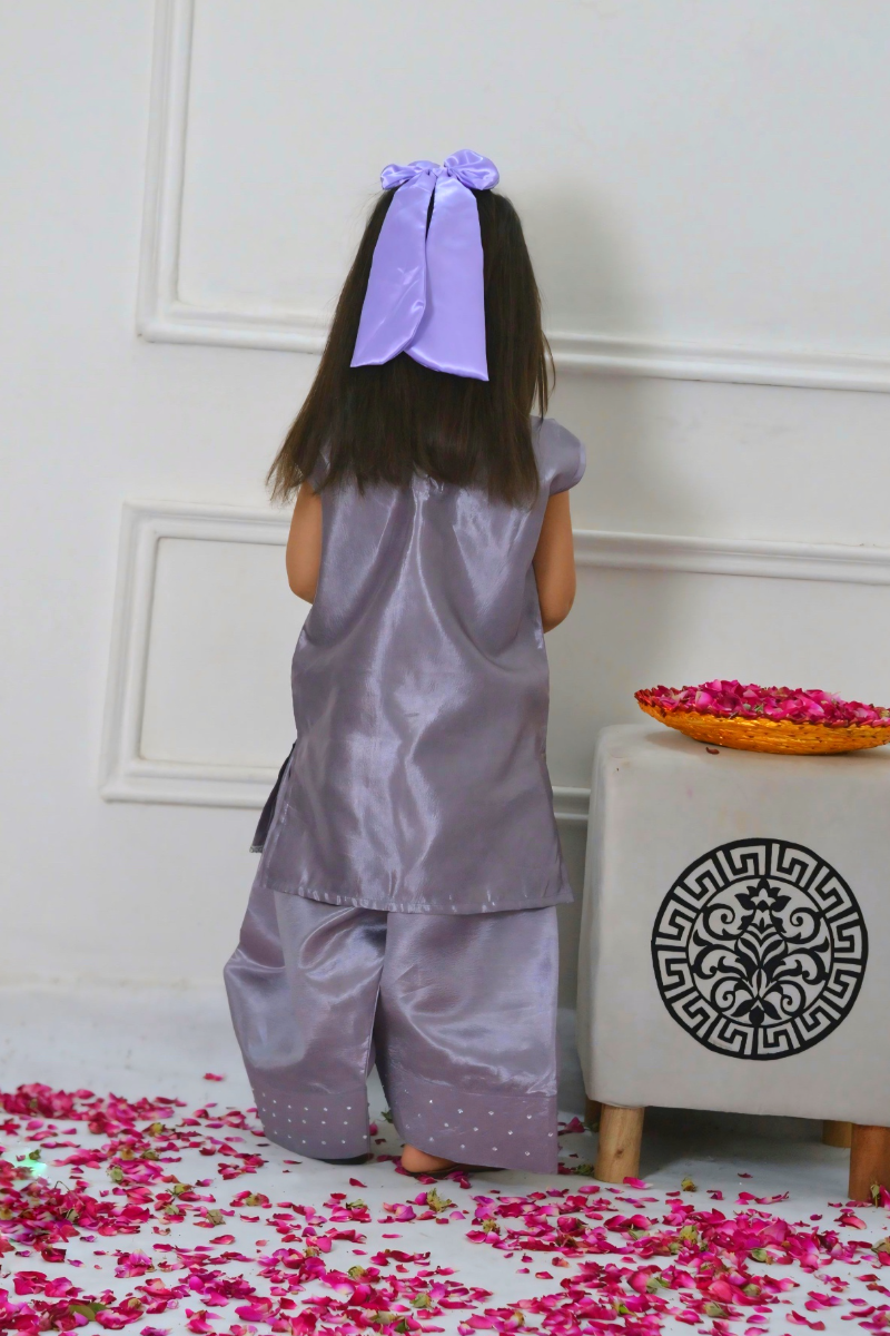 Mom4little - Lavender Katan Farshi shalwar set - 2 Piece - Image 7