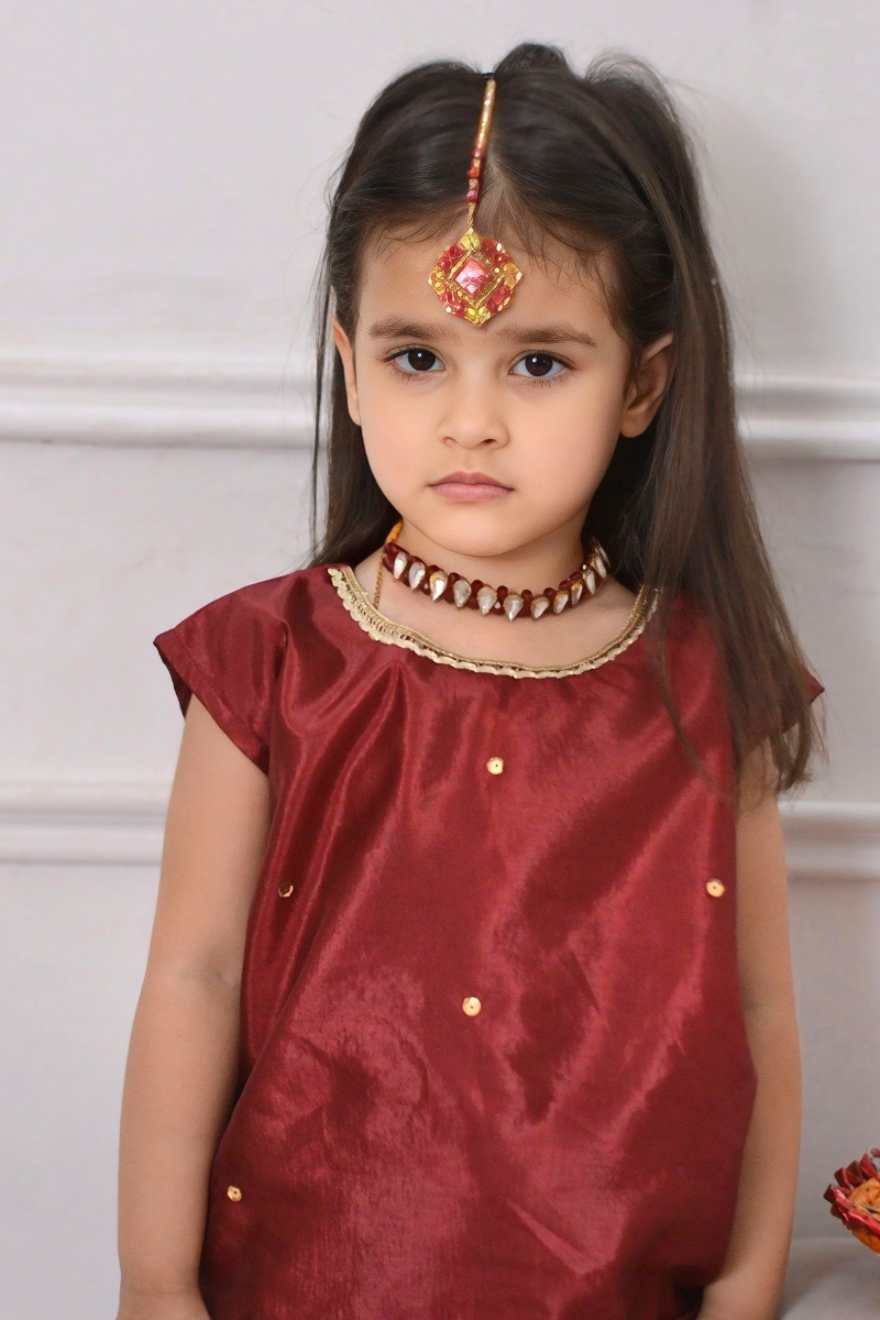 Mom4little - Maroon Katan Farshi shalwar set - 2 Piece - Image 2
