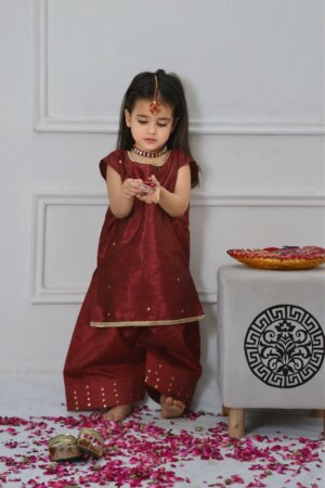 Mom4little - Maroon Katan Farshi shalwar set - 2 Piece