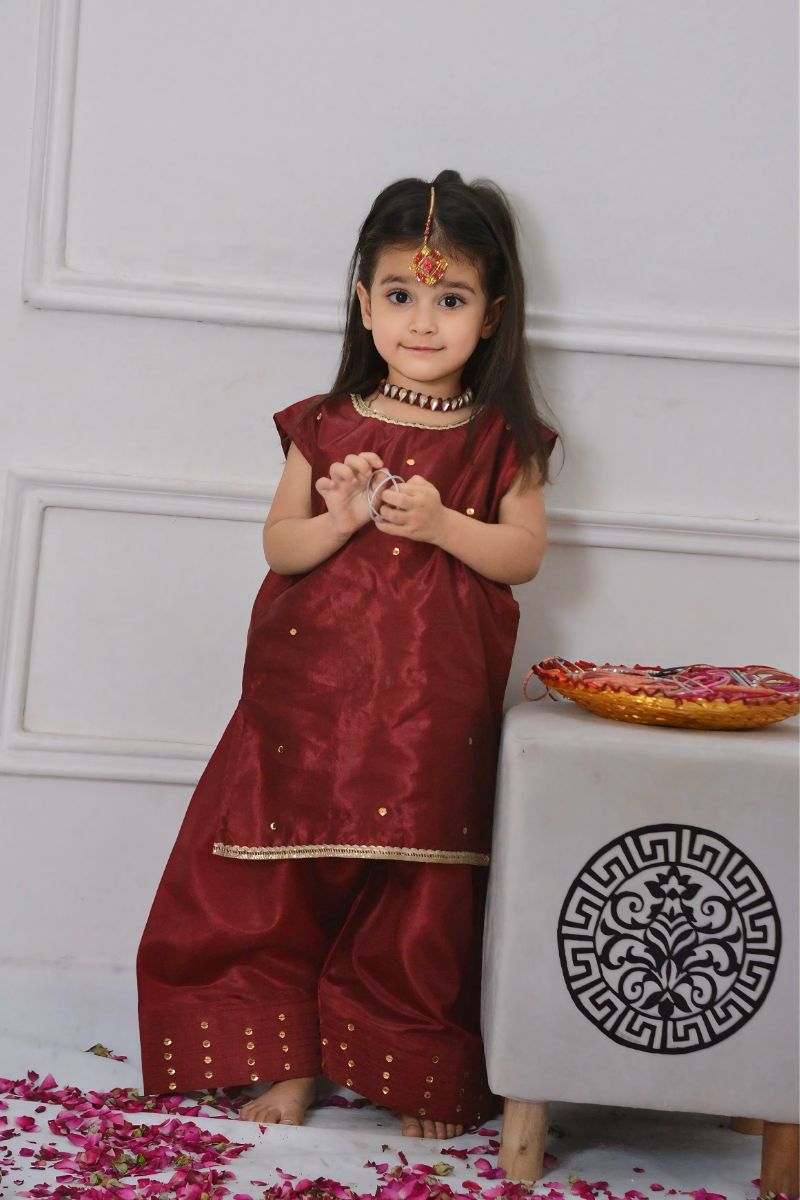 Mom4little - Maroon Katan Farshi shalwar set - 2 Piece - Image 7