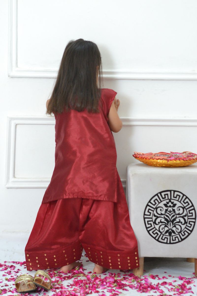 Mom4little - Maroon Katan Farshi shalwar set - 2 Piece - Image 8