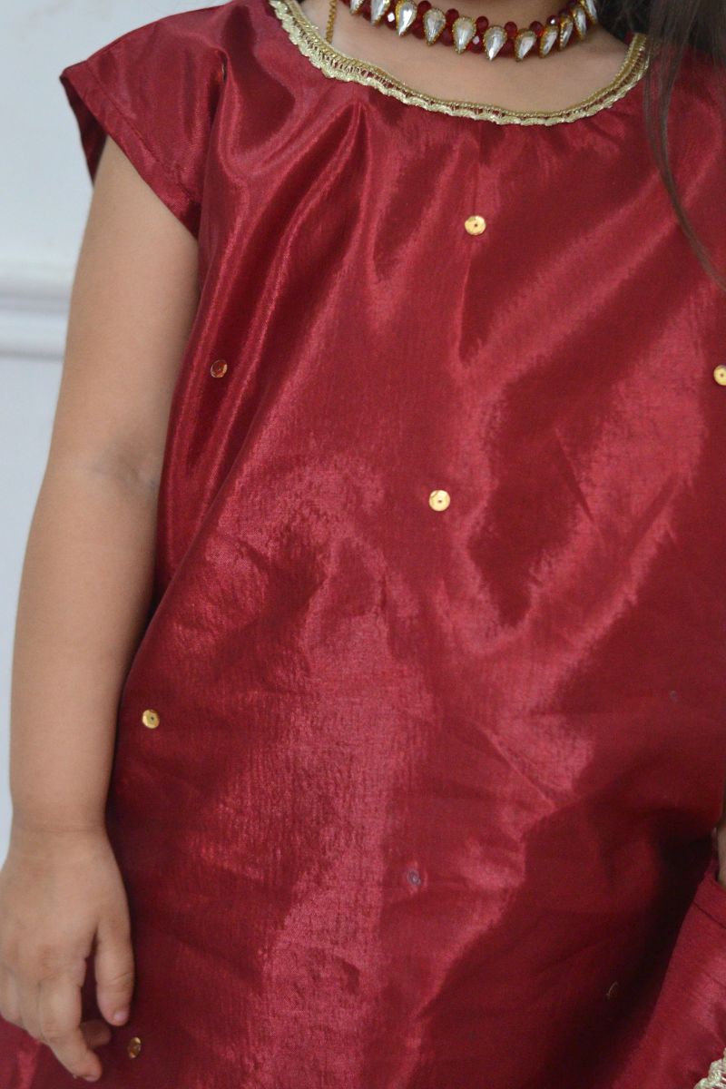 Mom4little - Maroon Katan Farshi shalwar set - 2 Piece - Image 9