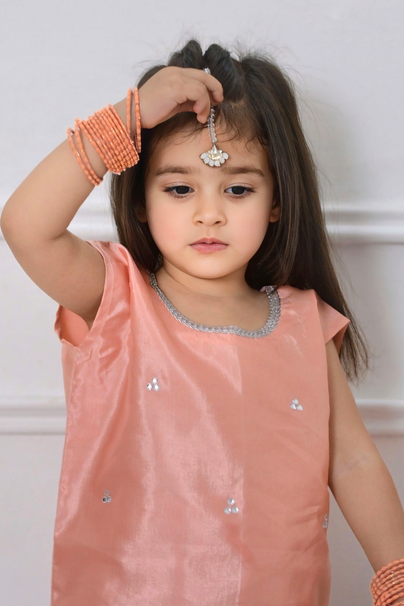 Mom4little - Peach Katan Farshi shalwar set - 2 Piece - Image 2