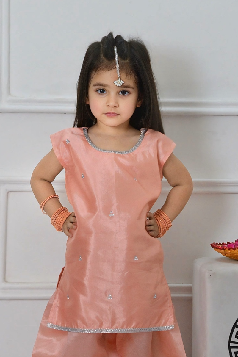 Mom4little - Peach Katan Farshi shalwar set - 2 Piece - Image 4