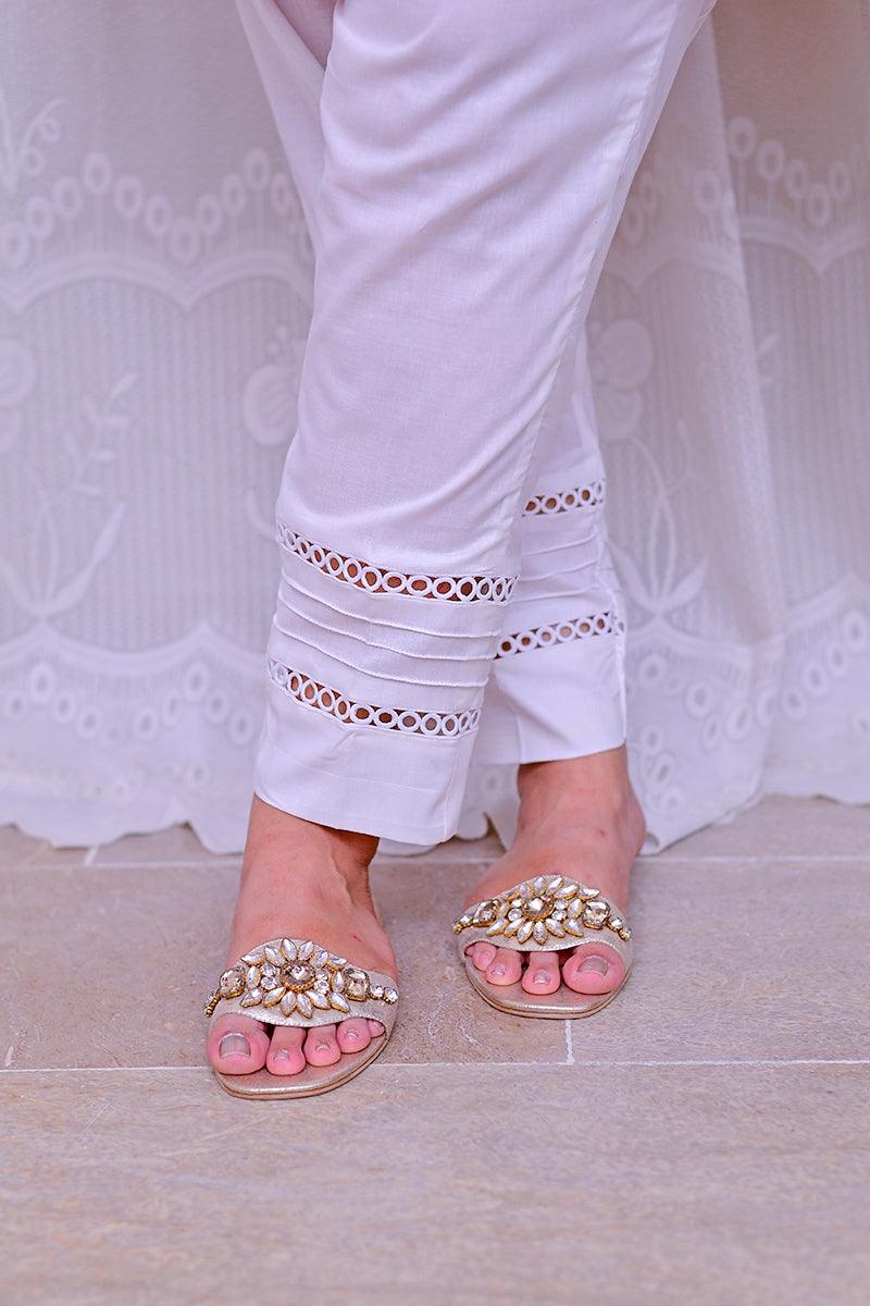 Mom4Little - White Trouser styled with lace MFL-TR01 - 1 Piece - Image 2