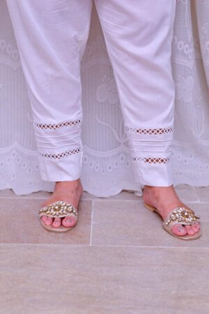 Mom4Little - White Trouser styled with lace MFL-TR01 - 1 Piece