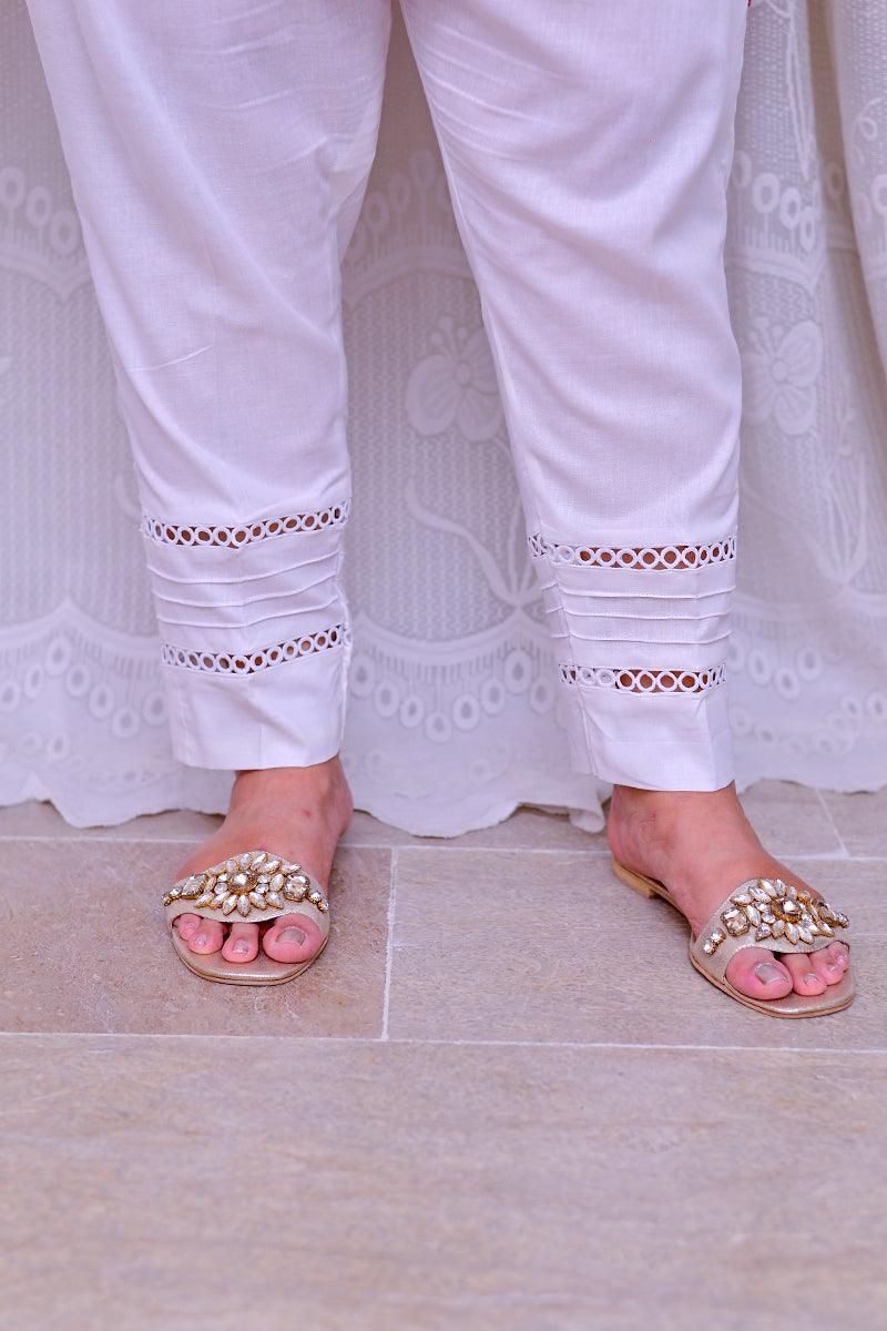Mom4Little - White Trouser styled with lace MFL-TR01 - 1 Piece - Image 4