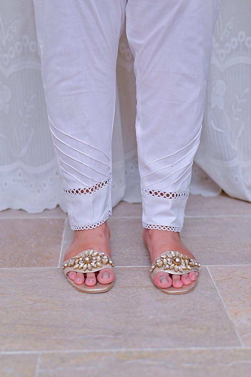 Mom4Little - White Trouser styled with lace MFL-TR02 - 1 Piece