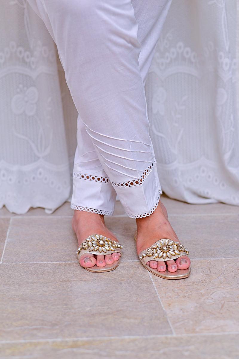 Mom4Little - White Trouser styled with lace MFL-TR02 - 1 Piece - Image 2
