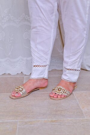 Mom4Little - White Trouser styled with lace MFL-TR02 - 1 Piece