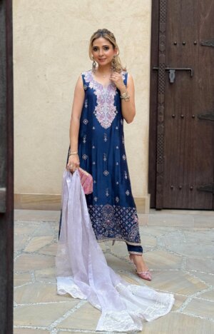 Navy Paisley Aari Work Shirt And Pants