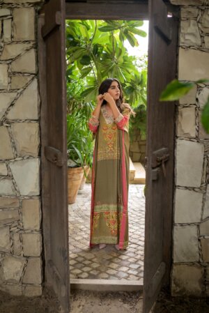 Olive Green Printed Kaftan