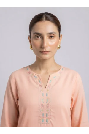 Pastel Peach 2-Piece Set with Multicolored Kantha Stitch Embroidery - Rtd