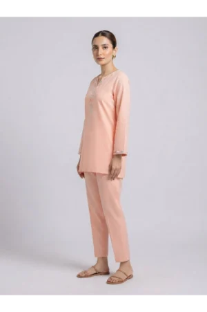 Pastel Peach 2-Piece Set with Multicolored Kantha Stitch Embroidery - Rtd