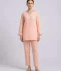 Pastel Peach 2-Piece Set with Multicolored Kantha Stitch Embroidery - Rtd