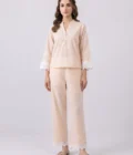 Elegant Pastel Peach Co-Ord Set with Crochet Lace Detailing - Rtd