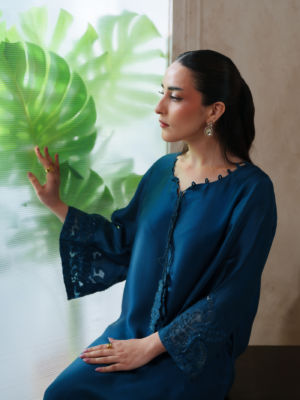 Terra Teal Sheesha Silk Embellished Kaftan