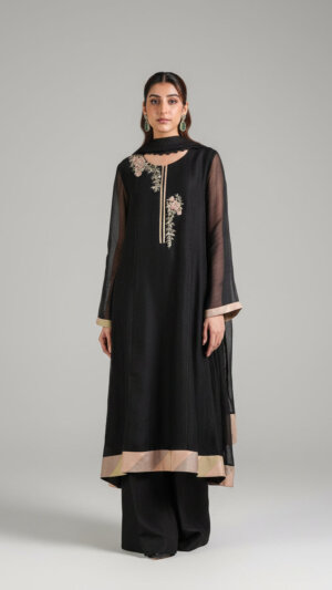 Black Chatta Patti Kalidaar Kurta and Trouser Set