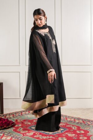 Black Chatta Patti Kalidaar Kurta and Trouser Set