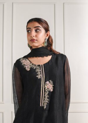 Black Chatta Patti Kalidaar Kurta and Trouser Set