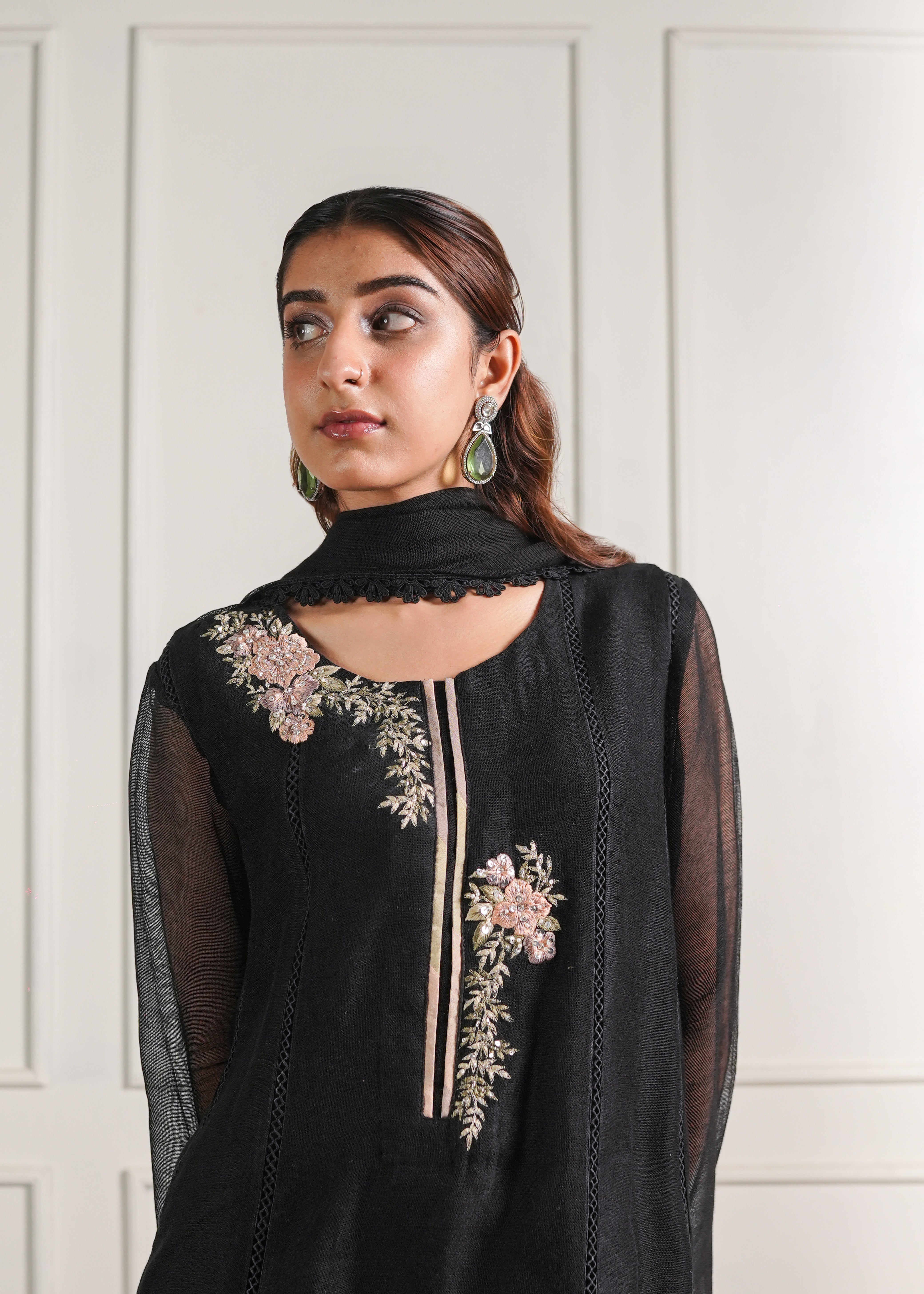 Black Chatta Patti Kalidaar Kurta and Trouser Set - Image 4