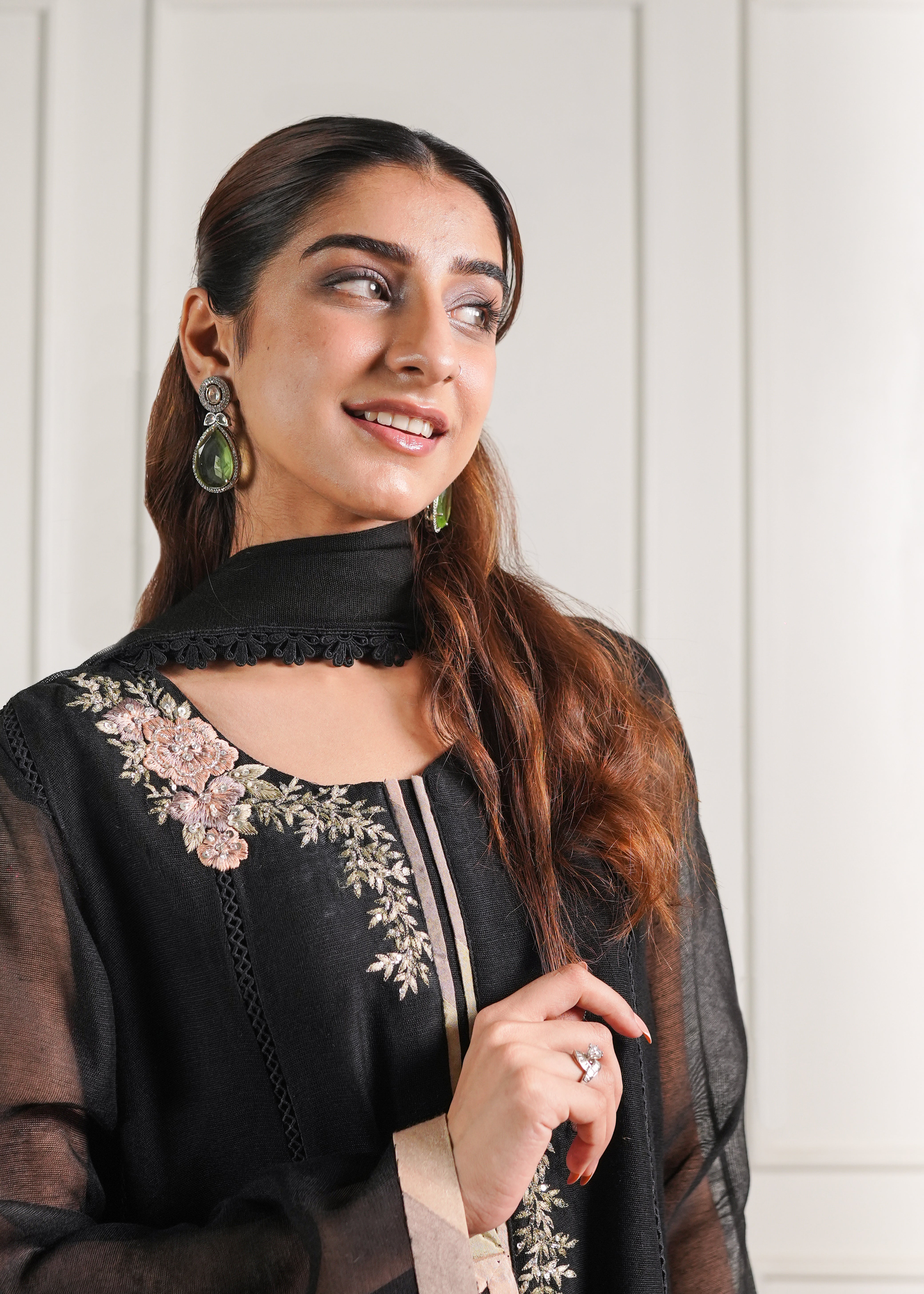 Black Chatta Patti Kalidaar Kurta and Trouser Set - Image 5
