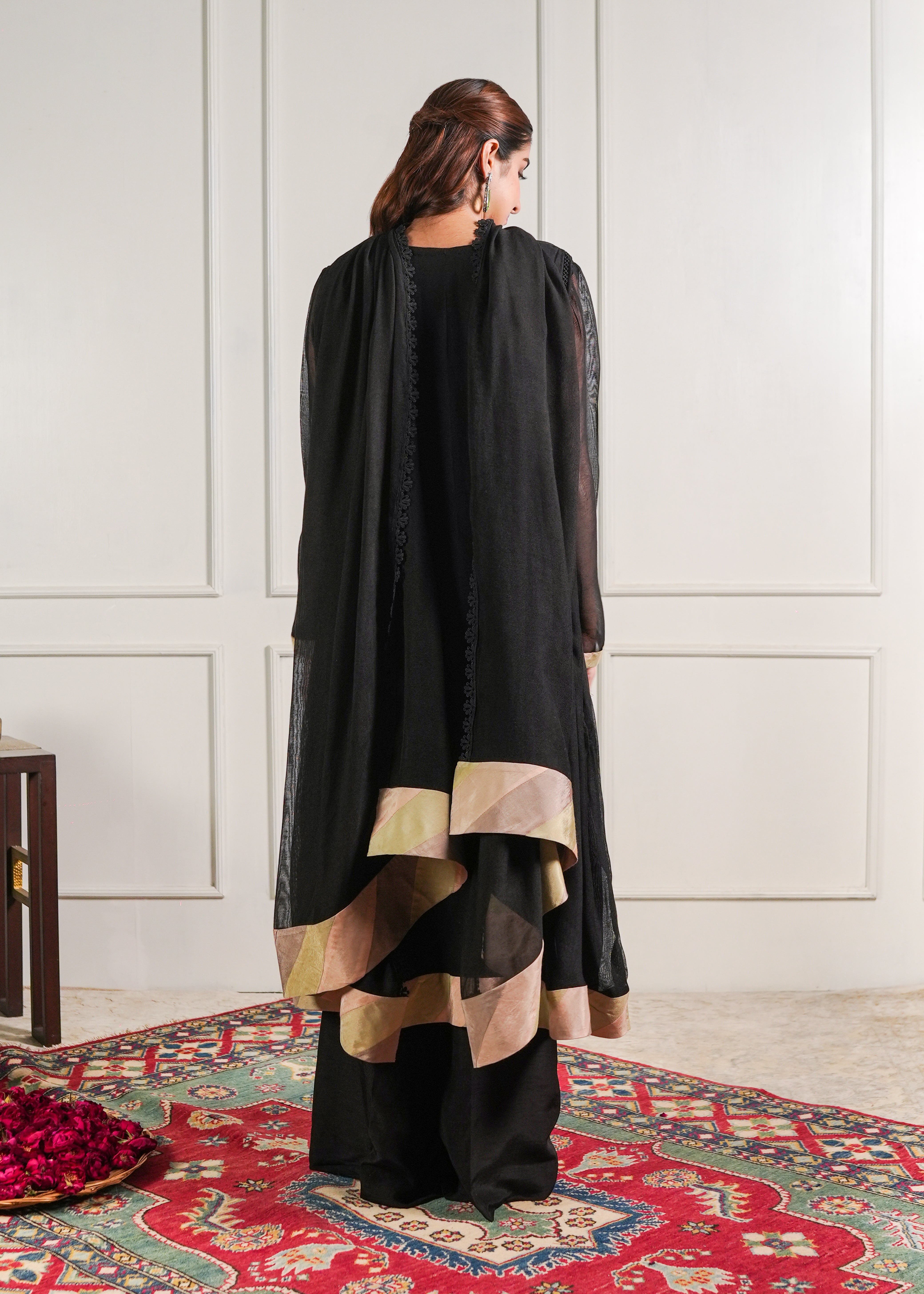Black Chatta Patti Kalidaar Kurta and Trouser Set - Image 8