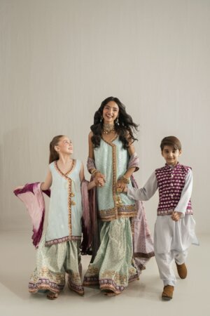 Blue Elephant Kurta with Purple Waistcoat Set - RTD