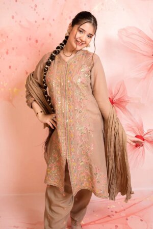 Boski Linen Embroidered 3 Pc Suit