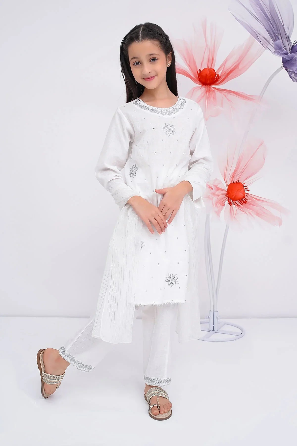 Cotton Chambray Embroidered 3 Pc Suit - Image 3