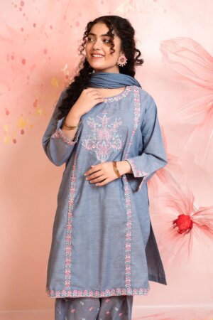 Cotton Embroidered 3 Pc Suit
