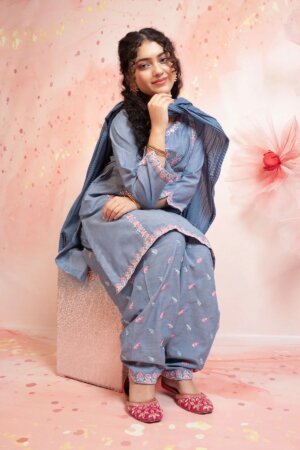 Cotton Embroidered 3 Pc Suit