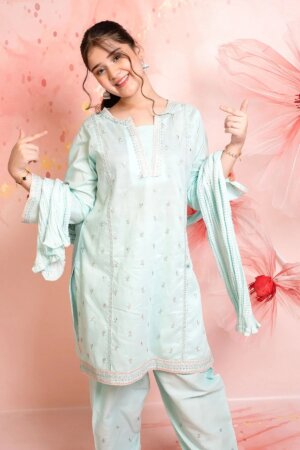 Cotton Embroidered 3 Pc Suit