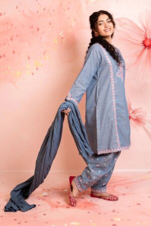 Cotton Embroidered 3 Pc Suit
