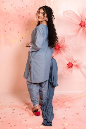 Cotton Embroidered 3 Pc Suit